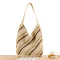 Handmade woven straw shoulder bag with diagonal colorful stripes, casual hobo beach bag. - Main Image Color