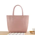 Bolso tote tejido de plastico rosa, bolsa de mano color macarron para pequeno picnic. - S / Rosa