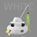 White smart interactive cat toy featuring turntable, spinning balls and feather wand for pets. - Laser Turntable Feather Style / White