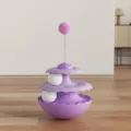 Purple cat toy turntable, tumbler kitten interactive teaser toy with bouncy pom-pom ball. - Pet Toy / Purple