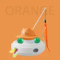 Interactive cat toy turntable with wand and feather for playful cats in orange color. - Laser Turntable Feather Style / Orange