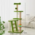 Multi-level cat tree with sisal scratching posts, transparent bowl, and cozy platforms for cats. - T23 - Cooling Mat Style