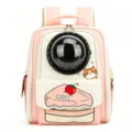 Pink breathable cat carrier backpack with clear bubble window for travel and outdoor. - Space Capsule Pet Carriers / Fresh Beige & Pink