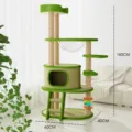 Multi-level cat tree with sisal scratching posts, hammock, cat house, and plush perches for cats. - T21 Cooling Mat Style