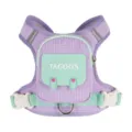 Purple grid pet harness with mint green pocket, reflective strips for small dogs and cats. - L / Backpack Harness - Purple (Without Leash)