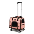 Zaino trolley rosa per animali domestici con ruote e finestre in rete traspirante per viaggi. - Zaino con Trolley / Borsa trasportino per animali con ruote / rosa corallo