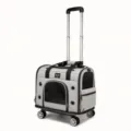 Zaino trasportino grigio pieghevole per animali con ruote e pratico manico telescopico. - Zaino con Trolley / Borsa trasportino per animali con ruote / Grigio Lino