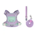 Purple plaid pet dog harness and matching leash set with cute pocket for small dogs and cats. - L / Backpack Harness & 1.4m Leash Purple