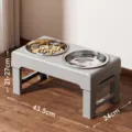 Adjustable raised dog bowl stand with double stainless steel bowls for large pets feeding - Elevated Feeding Bowl / Gray
