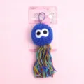 Cute blue plush cat toy with colorful tassels and hanging card design for playful kittens. - Yarn Ball Cat Toys / Blue