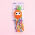 Plush cat toy with colorful woolen tassels and knit hat, cute hanging kitten toy for fun. - Yarn Ball Cat Toys / Orange
