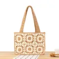 Sac cabas fleuri au crochet fait main, sac d'épaule en tricot de coton pour vacances à la plage. - Chameau