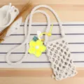 Woven cotton rope phone bag variant with cute yellow flower charm for casual daily wear. - White + Yellow Small Flower