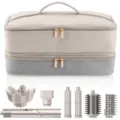 Dubbellaagse reisopbergtas die perfect compatibel is met haarstylingtools accessoires. - Gebroken wit leer + grijs