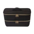Dubbellaagse haarhulpmiddel opbergtas reizen cosmetische organizer met gouden ritsen handvat. - Zwart