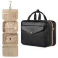 Four-fold hanging travel toiletry bag, large capacity waterproof makeup organizer with pockets. - S / Black