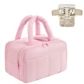 Large puffy travel cosmetic bag with multi-layer compartments and portable handles for daily use. - 36*27*7cm / Pink