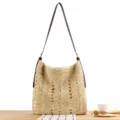Handmade straw woven shoulder bag casual hobo tote vintage beach purse for women daily commute - Beige