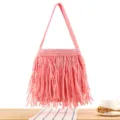 Pink tassel straw handbag, casual woven shoulder bag for beach vacation and daily use fashion. - Pink