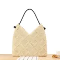Beige Woven Straw Triangle Tote Bag Stylish Shoulder Handbag for Summer Beach Vacation - Beige