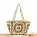 Handcrafted crochet shoulder bag with vintage floral pattern, perfect for daily commuting or beach trips. - Green