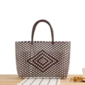 Καφέ και λευκή πλεκτή πλαστική τσάντα shopper casual για παραλία πικνίκ καθημερινή - Σκούρο Καφέ