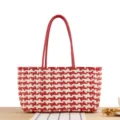 Rood-witte gewoven strand tote tas, stijlvolle casual schoudertas voor dames in de zomer. - Rood