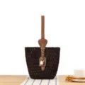 Sac seau tissé à la main pour femmes, sac bandoulière paille marron, sac de plage décontracté. - Noir Violet