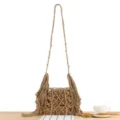 Handmade macrame woven shoulder bag casual boho beach crossbody purse for women daily use - Milk Coffee + Small Camel Liner