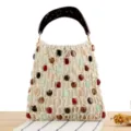 Sac à main tressé en maille avec perles pour femme, cabas décontracté de plage pour vacances d'été. - Avec Doublure