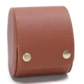 Bruine lederen horlogedoos detail, draagbare horlogerol opbergtas met drukknoppen. - Kruis / 1 Plaats / Bruin