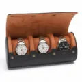 Luxe 3-slots PU lederen horloge etui reisetui met zachte bruine binnenvoering voor opslag. - Kruis / 3 Horloges / Zwart