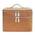 Dubbellaagse PU lederen cosmetische tas grote capaciteit draagbare make-up koffer stijl - Bruin