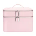 Roze dubbele laag PU lederen make-up tas grote cosmetische opbergdoos hoofdaanzicht foto - Roze