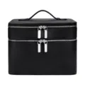 Dubbellaagse zwarte PU lederen cosmetische tas grote make-up opbergdoos voor reizen en thuis. - Zwart