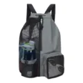 Gedetailleerd overzicht van de grijze mesh rugzak met handig zijvak voor waterfles. - 20-35L / Grijs