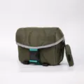 Olive green quilted camera bag, lightweight crossbody bag with adjustable strap and small pouch. - Olive Green