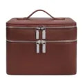 Bruine dubbellaagse PU lederen cosmetische tas grote capaciteit make-up organizer koffer - Donkerbruin