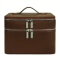 Dubbellaagse grote bruine PU-lederen cosmetische tas, draagbare make-up opbergdoos. - Bruin