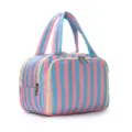 Striped large capacity cosmetic bag portable handheld toiletry bag for travel use. - Blue and Pink Stripes