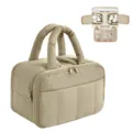 Large quilted travel cosmetic bag portable makeup wash bag with compartments beige variant - 36*27*7cm / Khaki