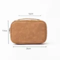 Brown leather jewelry storage box travel portable makeup organizer storage case 26x17x16cm - Brown