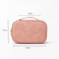 Pink leather jewelry storage bag portable travel cosmetic organizer case with handle - Pink