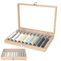 Houten opbergdoos voor horlogebanden met glazen deksel en multi-slot organizer tray. - Perenhoutnerf / 10 Vakken