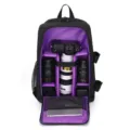 Professional camera backpack with padded purple interior, multi-compartment DSLR storage, waterproof design. - Purple