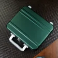 Portable dark green aluminum watch storage box with secure silver handle and lock. - 30*26*7cm / Green