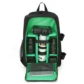 Waterproof DSLR camera backpack with green interior compartments for outdoor photography gear. - Green