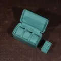 Groene lederen reis horlogedoos opbergdoos met drie vakken en zachte fluwelen binnenkant. - 3 Horloges / Groen