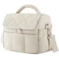 Gewatteerde koeltas in beige met handvat en schouderband voor outdoor reizen en picknick. - Beige