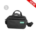 Dark grey canvas messenger camera bag, portable shoulder handbag with dual handles. Size S. - S / Black